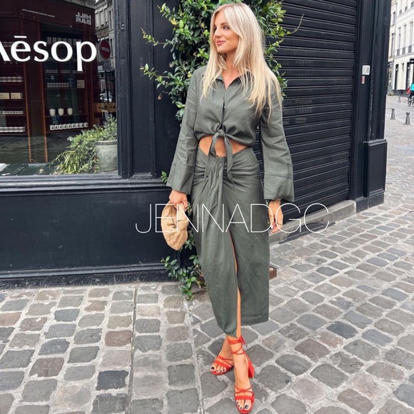 Zara Linen Blend Knotted Midi Skirt NWT - Picture 3 of 12